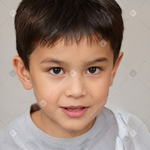 Joyful white child male with short  brown hair and brown eyes