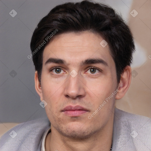 Neutral white adult male with short  brown hair and brown eyes