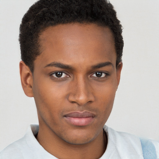 Neutral black young-adult male with short  brown hair and brown eyes