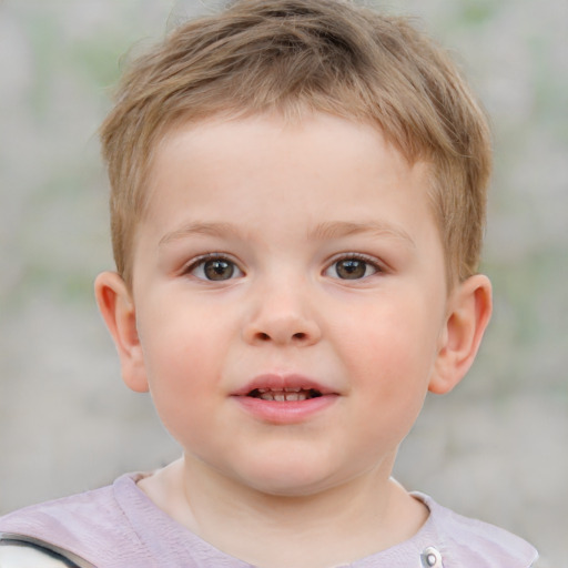 Joyful white child male with short  brown hair and brown eyes