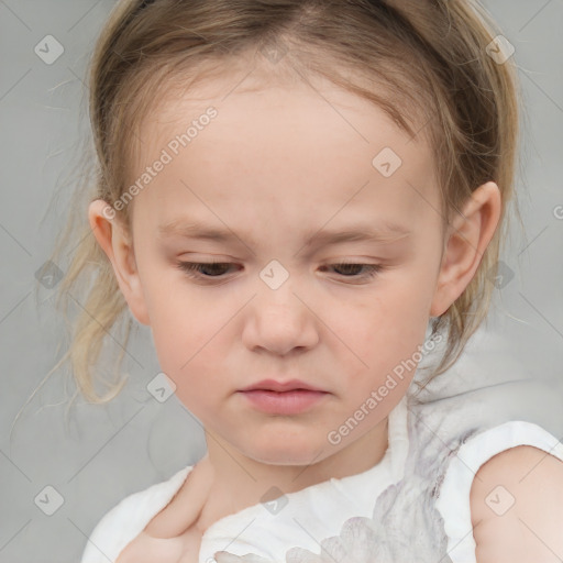 Neutral white child female with medium  brown hair and brown eyes