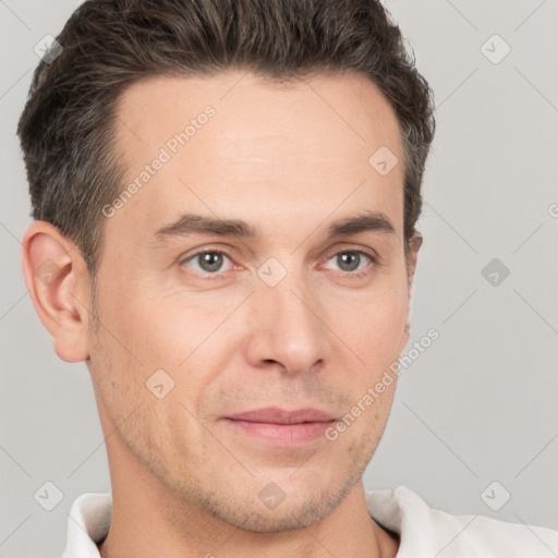 Neutral white adult male with short  brown hair and brown eyes