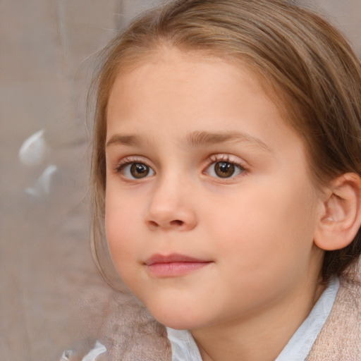 Neutral white child female with medium  brown hair and blue eyes