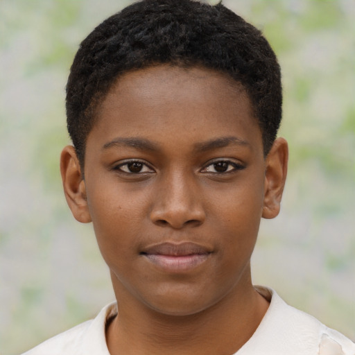 Neutral black child female with short  brown hair and brown eyes