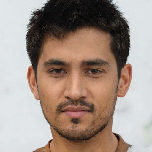 Neutral asian young-adult male with short  brown hair and brown eyes