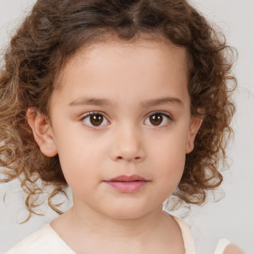 Neutral white child female with medium  brown hair and brown eyes