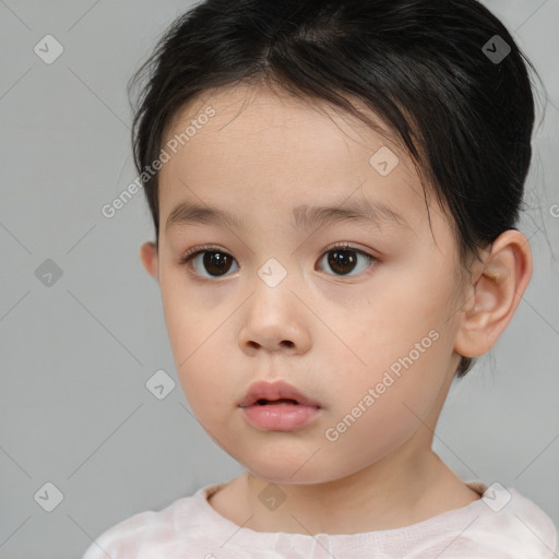 Neutral white child female with short  brown hair and brown eyes