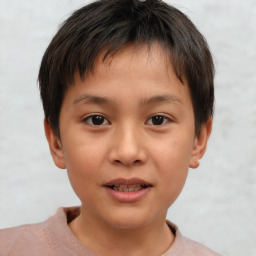 Joyful white child male with short  brown hair and brown eyes