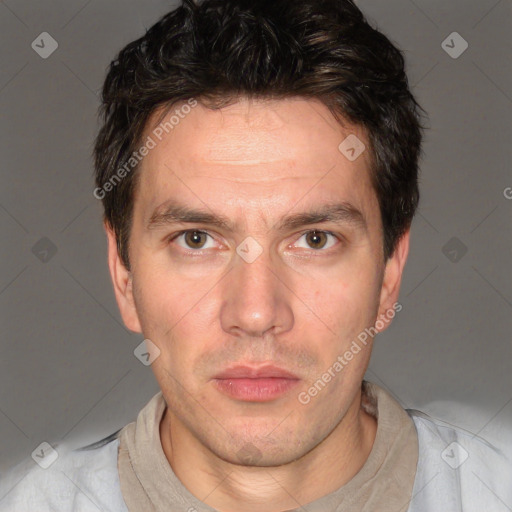 Neutral white adult male with short  brown hair and brown eyes