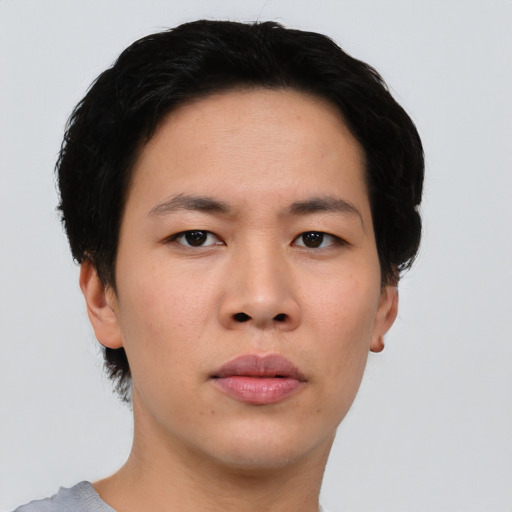 Neutral asian young-adult male with short  black hair and brown eyes