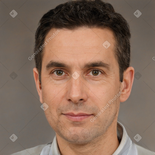 Neutral white adult male with short  brown hair and brown eyes