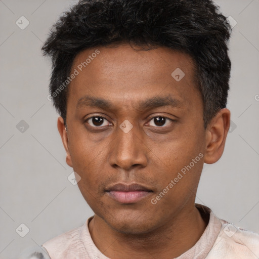 Neutral asian young-adult male with short  brown hair and brown eyes