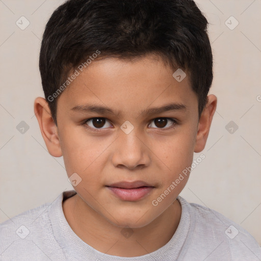 Joyful white child male with short  brown hair and brown eyes