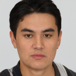 Neutral asian young-adult male with short  brown hair and brown eyes