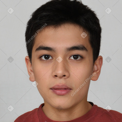 Neutral asian young-adult male with short  black hair and brown eyes