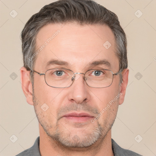 Neutral white adult male with short  brown hair and brown eyes