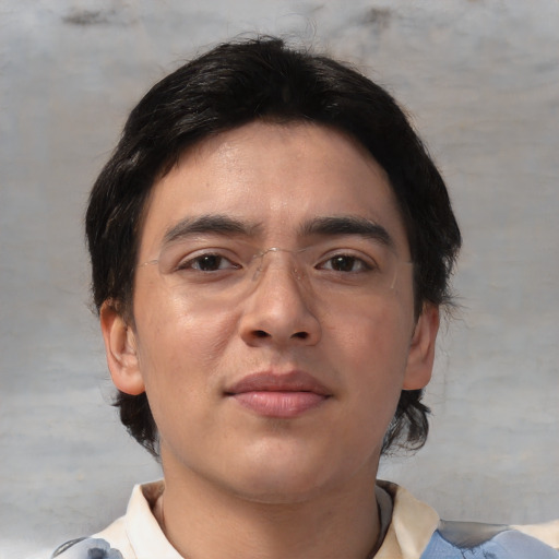 Neutral asian young-adult male with short  brown hair and brown eyes