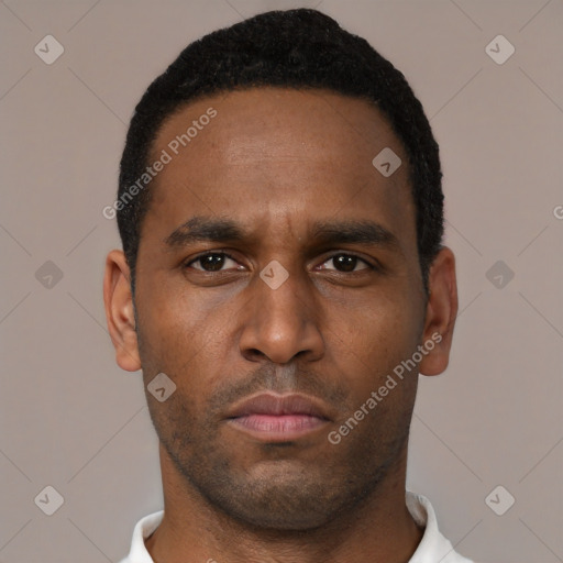 Neutral black young-adult male with short  brown hair and brown eyes