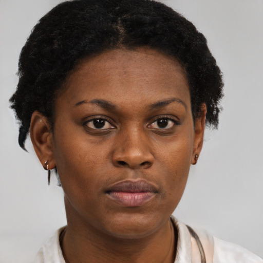 Neutral black young-adult female with short  brown hair and brown eyes