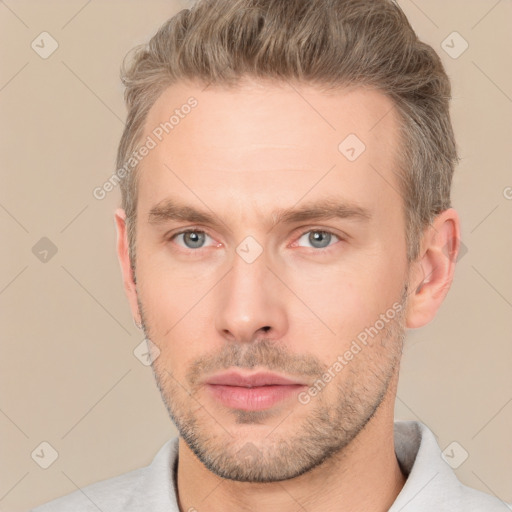 Neutral white adult male with short  brown hair and brown eyes