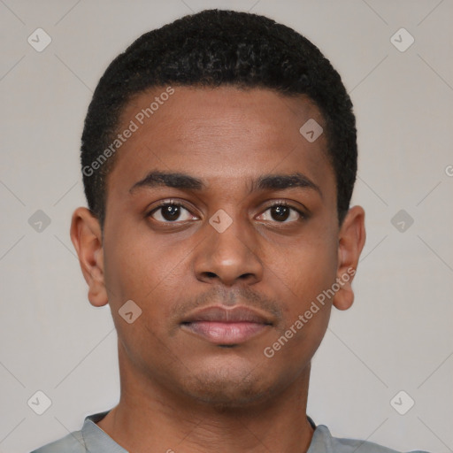 Neutral black young-adult male with short  brown hair and brown eyes