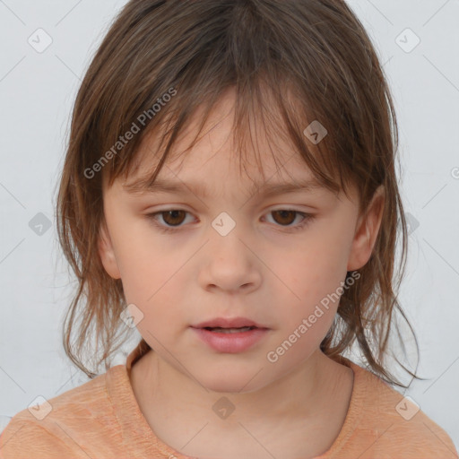 Neutral white child female with medium  brown hair and brown eyes