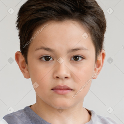 Neutral white child female with short  brown hair and brown eyes