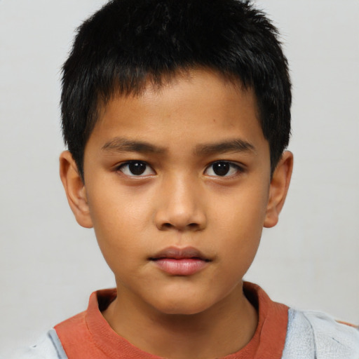 Neutral asian child male with short  brown hair and brown eyes