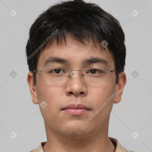 Neutral asian young-adult male with short  brown hair and brown eyes