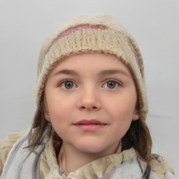 Neutral white child female with medium  brown hair and blue eyes