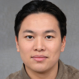 Neutral asian young-adult male with short  black hair and brown eyes