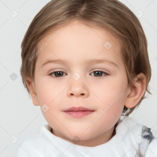 Neutral white child female with medium  brown hair and brown eyes