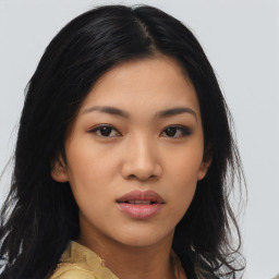 Neutral asian young-adult female with medium  black hair and brown eyes