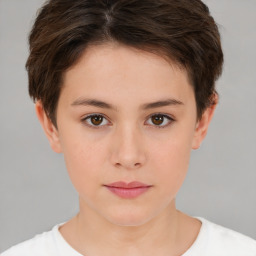 Neutral white young-adult female with short  brown hair and brown eyes