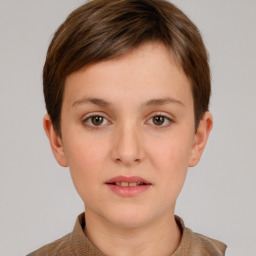 Neutral white young-adult female with short  brown hair and brown eyes