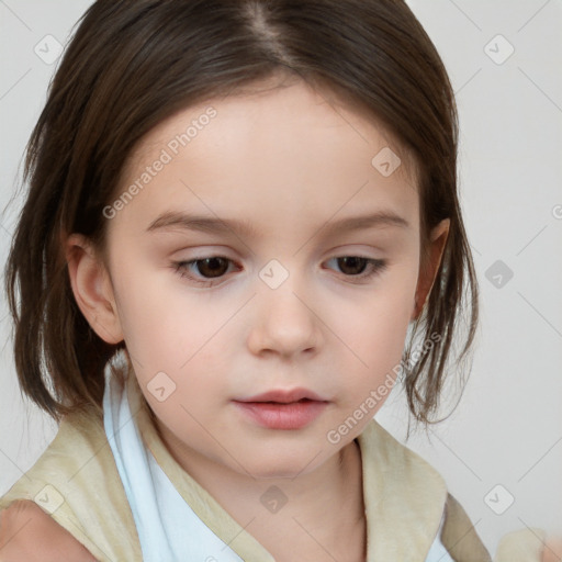 Neutral white child female with medium  brown hair and brown eyes