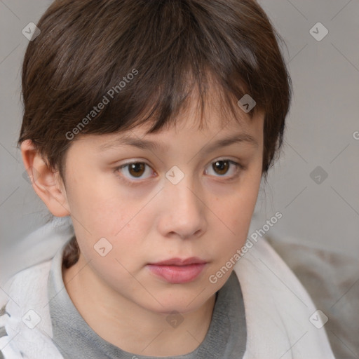 Neutral white child female with short  brown hair and brown eyes