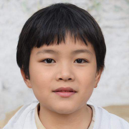 Neutral asian child female with short  brown hair and brown eyes