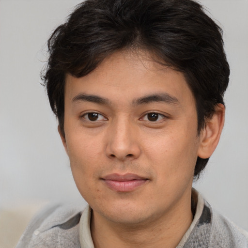Neutral asian young-adult male with short  brown hair and brown eyes