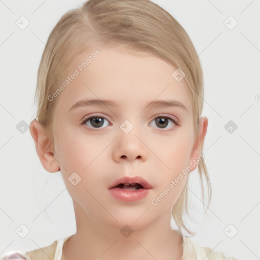 Neutral white child female with medium  brown hair and brown eyes