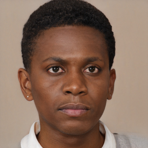 Neutral black young-adult male with short  brown hair and brown eyes