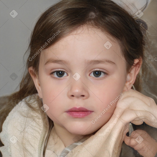 Neutral white child female with medium  brown hair and brown eyes