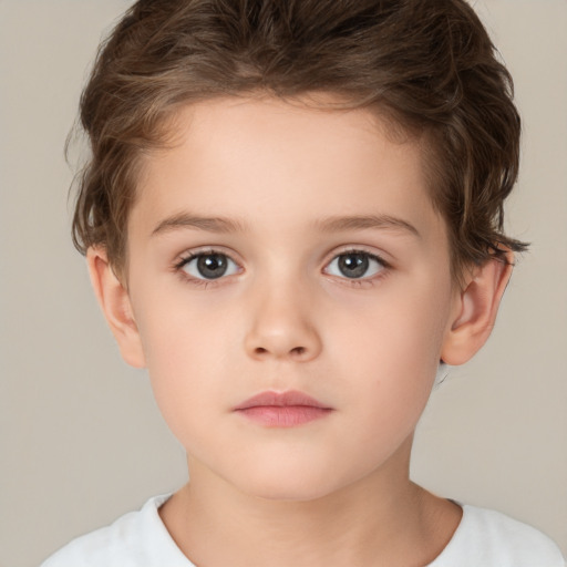 Neutral white child female with short  brown hair and brown eyes