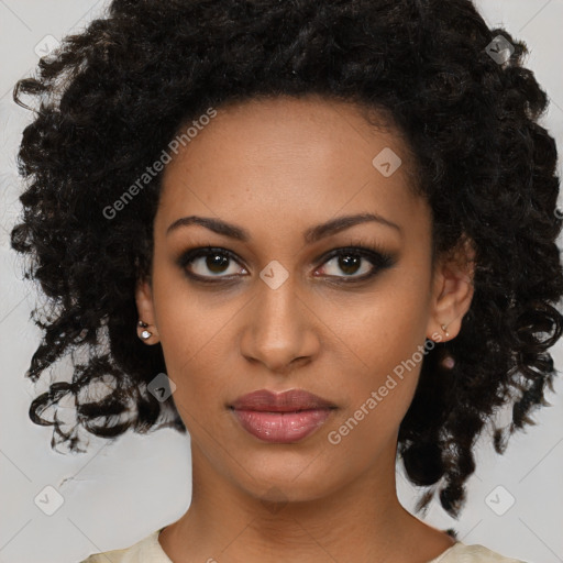 Neutral black young-adult female with medium  black hair and brown eyes