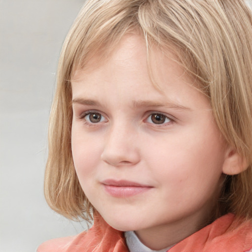 Neutral white child female with medium  brown hair and grey eyes