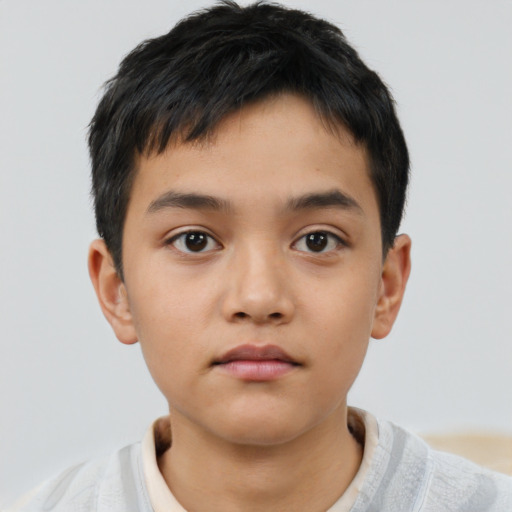 Neutral latino child male with short  brown hair and brown eyes