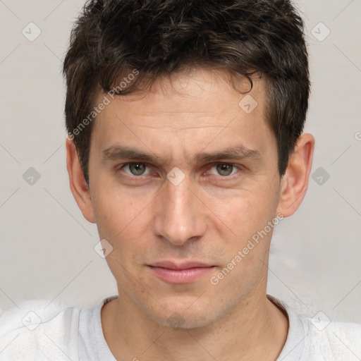 Neutral white adult male with short  brown hair and brown eyes