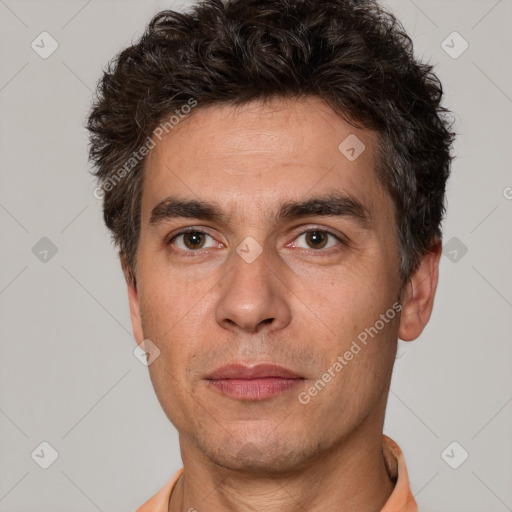 Neutral white adult male with short  brown hair and brown eyes