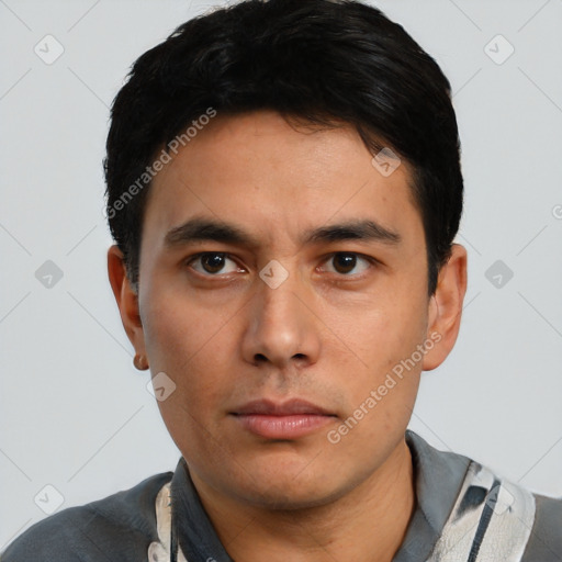 Neutral asian young-adult male with short  black hair and brown eyes