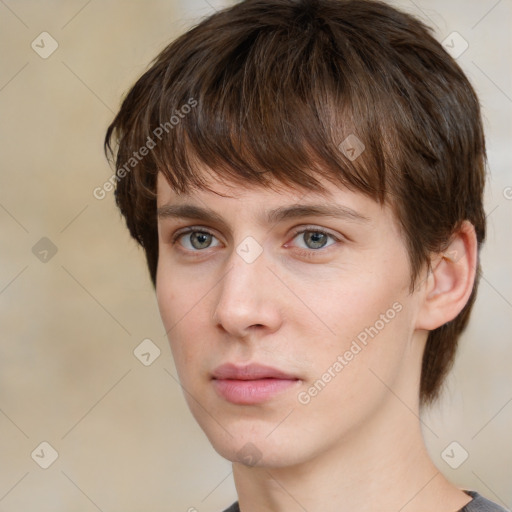 Neutral white young-adult male with medium  brown hair and grey eyes